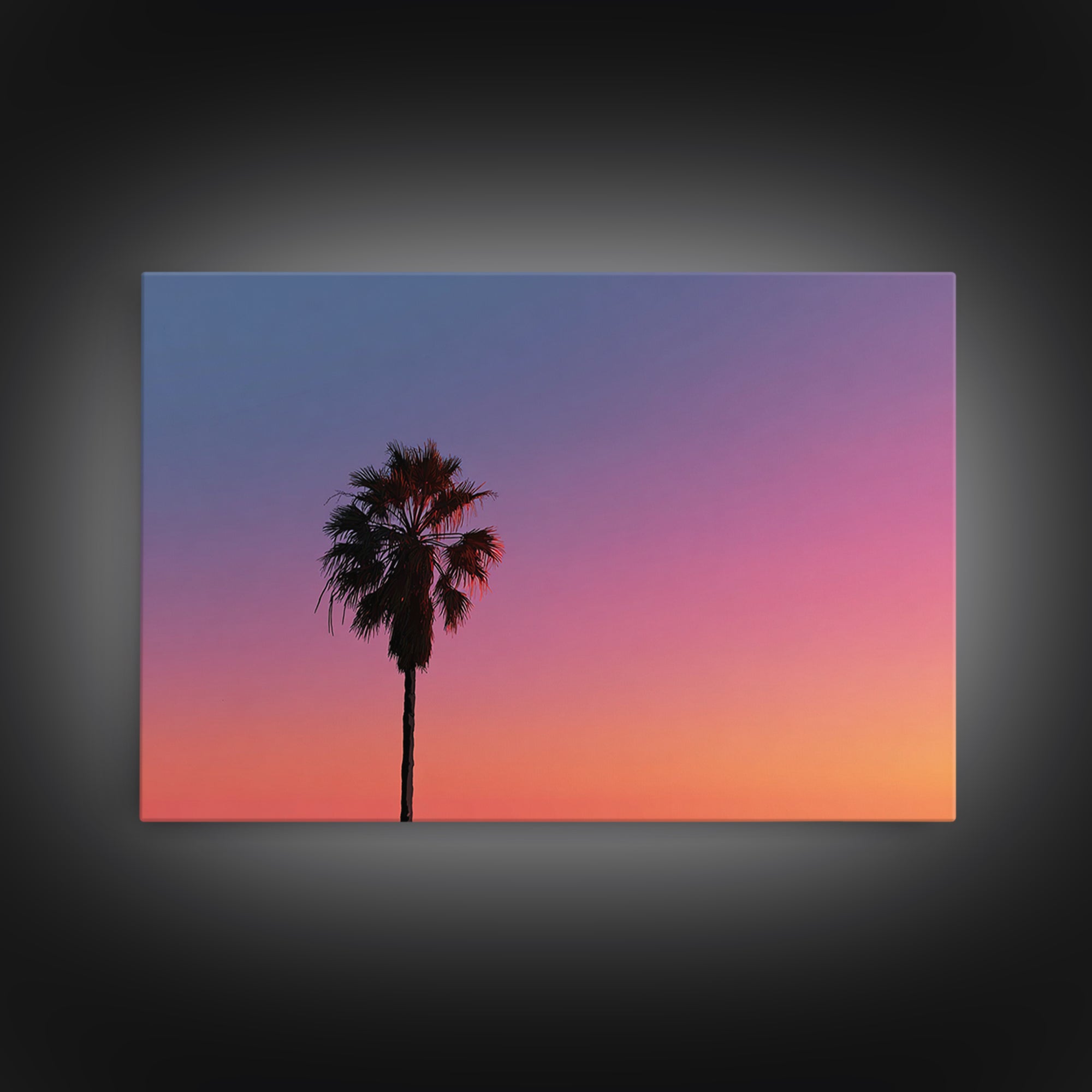 Palm Tree Sunset Silhouette Wall Art, Pink Orange Tropical Canvas Print, Retro Coastal Decor, California Art Print, Living Room Decor