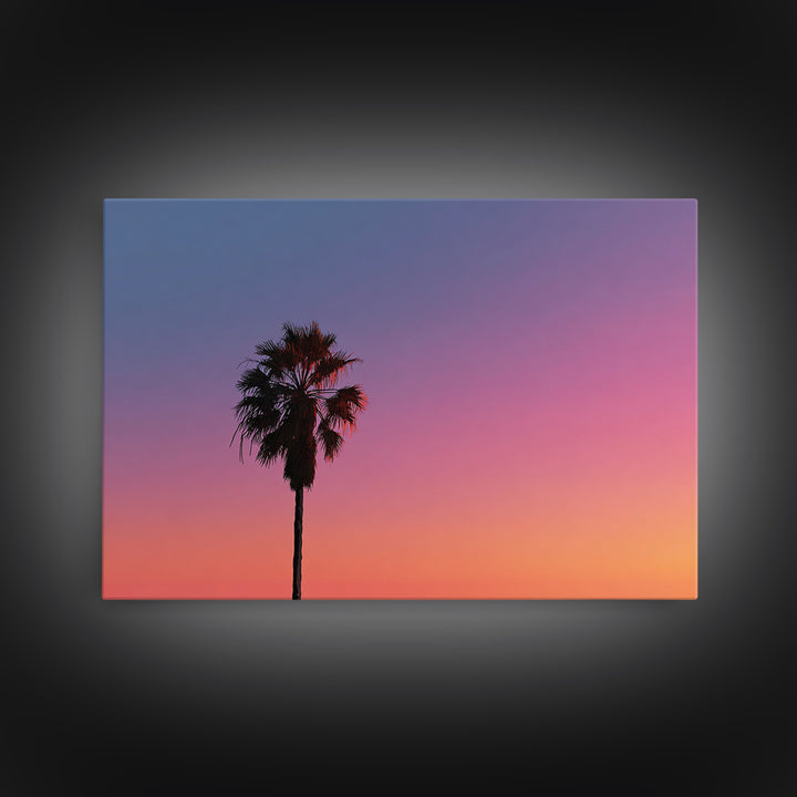 Palm Tree Sunset Silhouette Wall Art, Pink Orange Tropical Canvas Print, Retro Coastal Decor, California Art Print, Living Room Decor