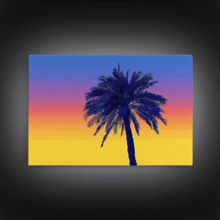 Vibrant Rainbow Palm Tree Wall Art, Mid Century Modern Canvas Print, Tropical Sunset Poster, Colorful Palm Springs Decor