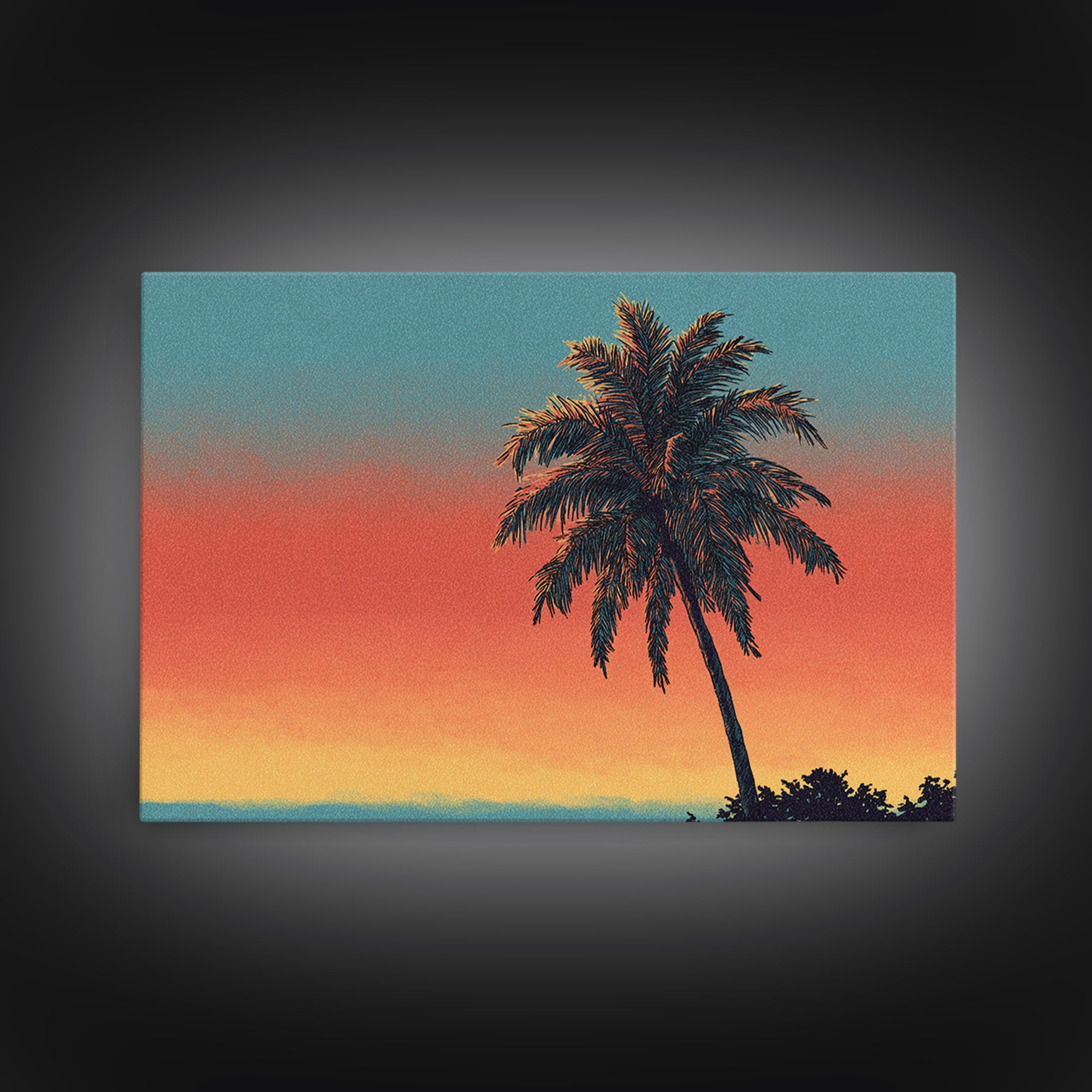 Textured Palm Sunset Wall Art, Retro Tropical Canvas Print, Midcentury Modern Decor, California Poster, Coastal Home Decor
