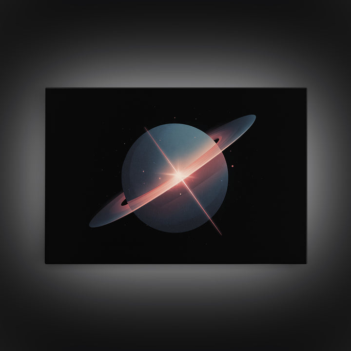 Blue Ringed Planet Wall Art, Saturn Inspired Canvas Print, Retro Space Poster, Modern Sci Fi Decor, Galaxy Art Print Gift