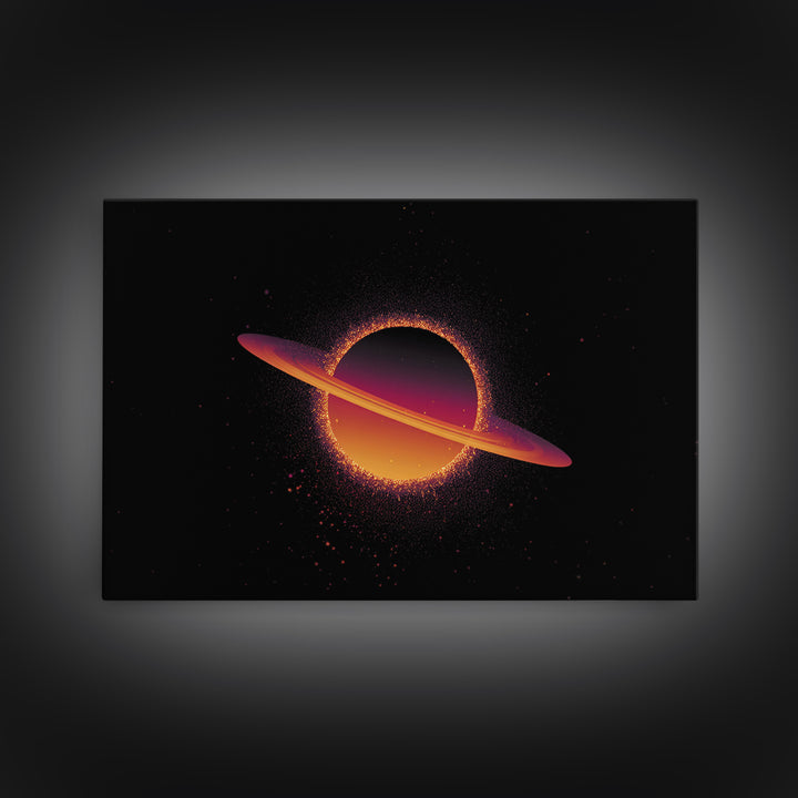 Orange Ringed Planet Wall Art, Retro Cosmic Canvas Print, Saturn Inspired Space Poster, Modern Sci Fi Home Decor, Galaxy Art Print