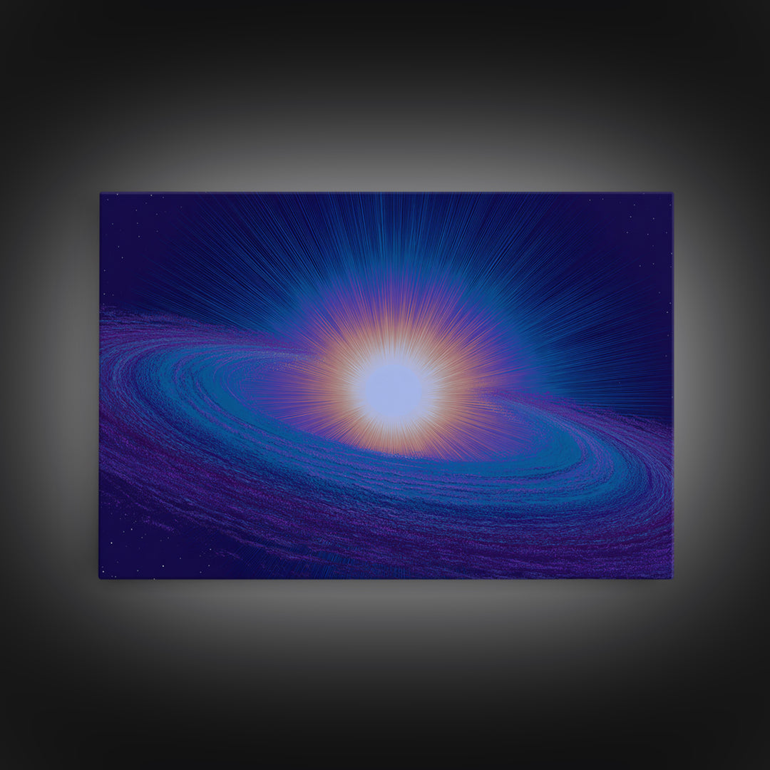 Radiant Cosmic Galaxy Ring Wall Art, Retro Sci Fi Space Poster, Blue Purple Modern Abstract Art, Mid Century Decor Print