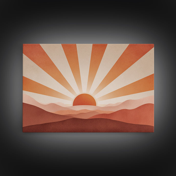 Minimalist Abstract Sunrise Canvas Print, Blush Mountain Landscape, Mid Century Modern Wall Decor For Bedroom And Office