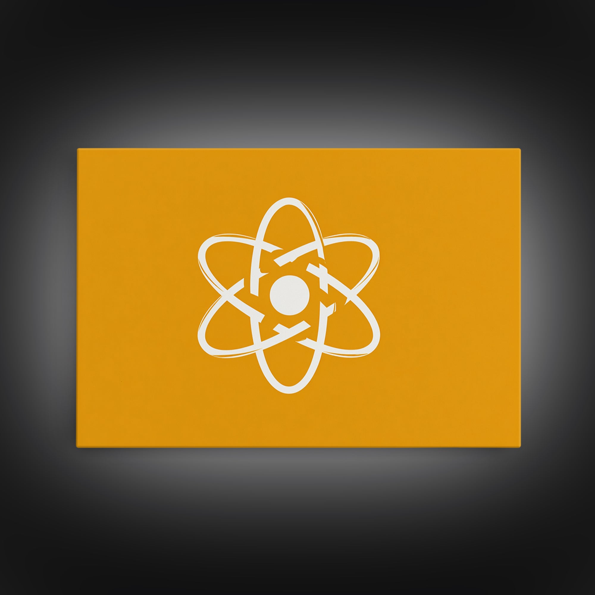 White Atom Symbol Canvas Print, Minimal Orange Science Poster, Mid Century Modern Wall Art For Office And Classroom Decor