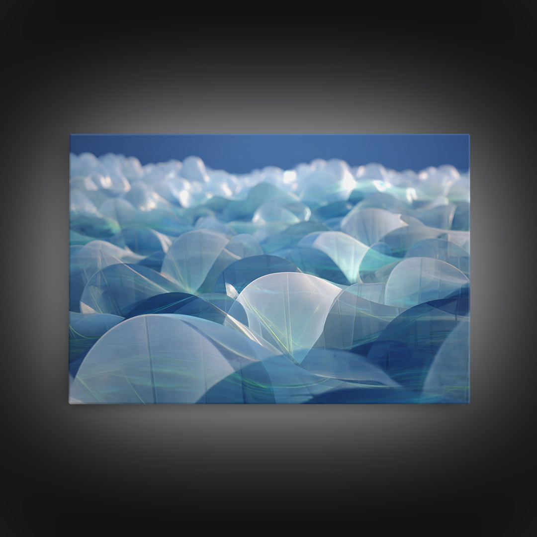 Blue Translucent Dome Landscape Abstract Canvas Print, Modern Wall Art, Cool Minimalist Ocean Ice Blue Bedroom Decor Poster