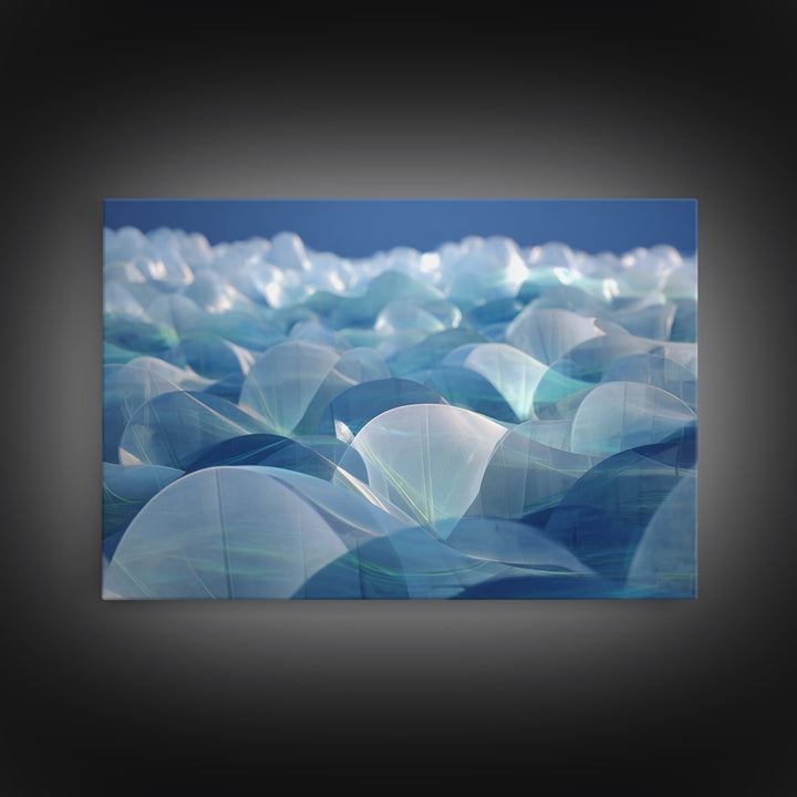 Blue Translucent Dome Landscape Abstract Canvas Print, Modern Wall Art, Cool Minimalist Ocean Ice Blue Bedroom Decor Poster
