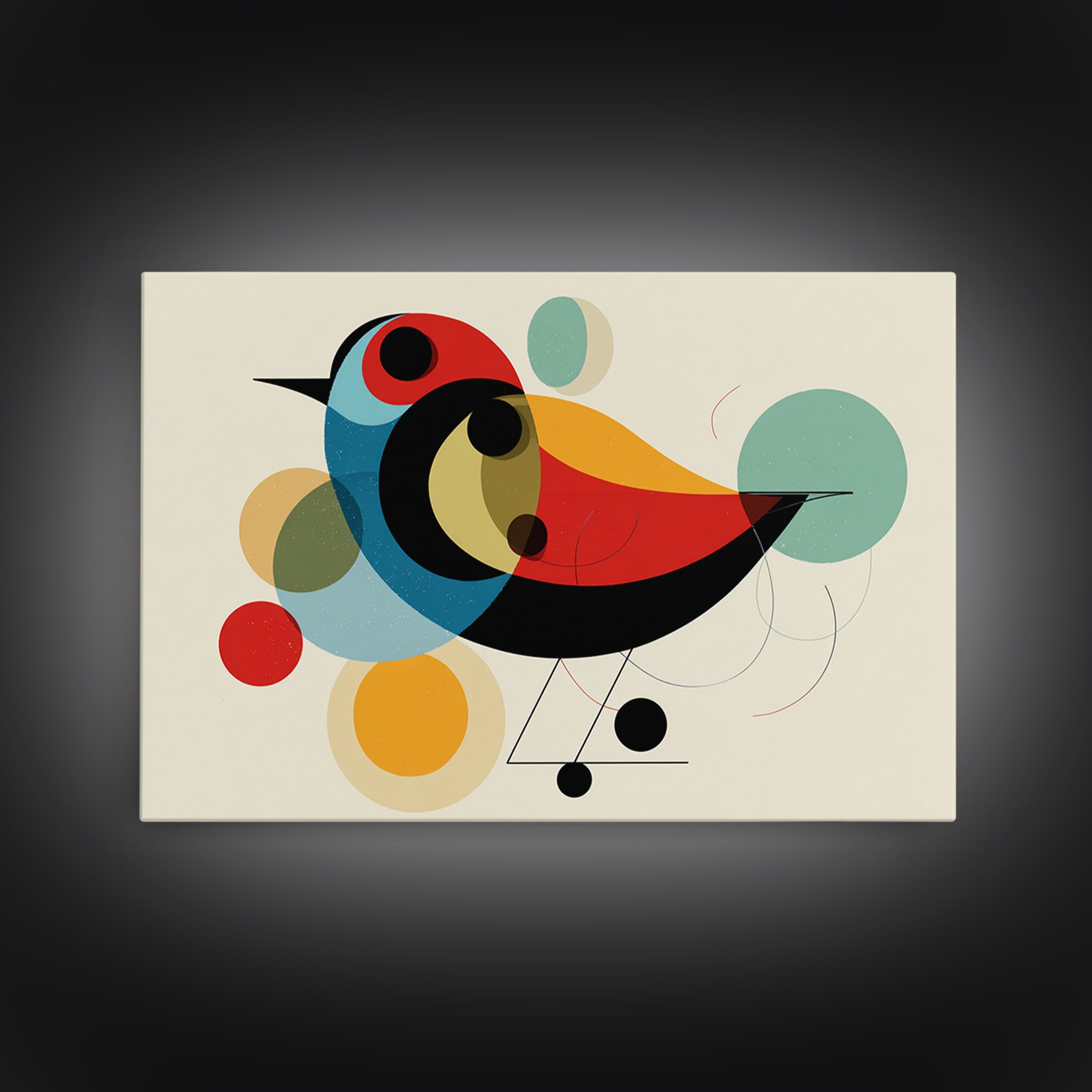 Abstract Midcentury Bird Wall Art, Colorful Circle Shapes Poster, Modern Geometric Art Print, Playful Retro Nursery Home Decor