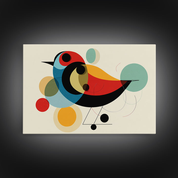 Abstract Midcentury Bird Wall Art, Colorful Circle Shapes Poster, Modern Geometric Art Print, Playful Retro Nursery Home Decor