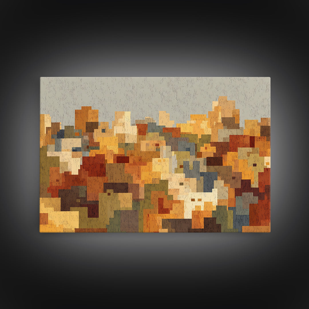 Warm Abstract City Blocks Wall Art, Mid Century Modern Decor, Geometric Urban Landscape Print, Colorful Home Office Poster