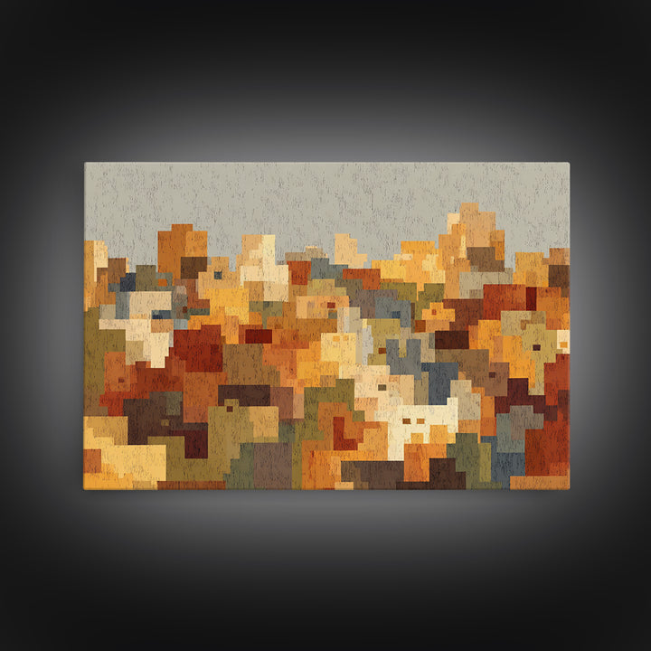 Warm Abstract City Blocks Wall Art, Mid Century Modern Decor, Geometric Urban Landscape Print, Colorful Home Office Poster