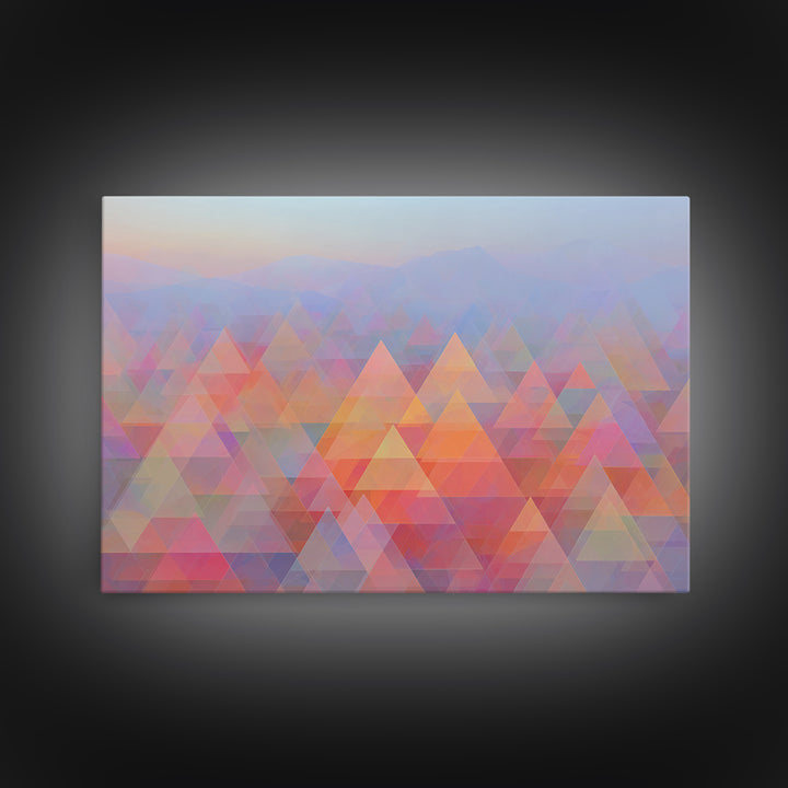 Pastel Triangle Mountain Landscape Wall Art, Geometric Abstract Art, Midcentury Modern Living Room Decor, Colorful Canvas Print