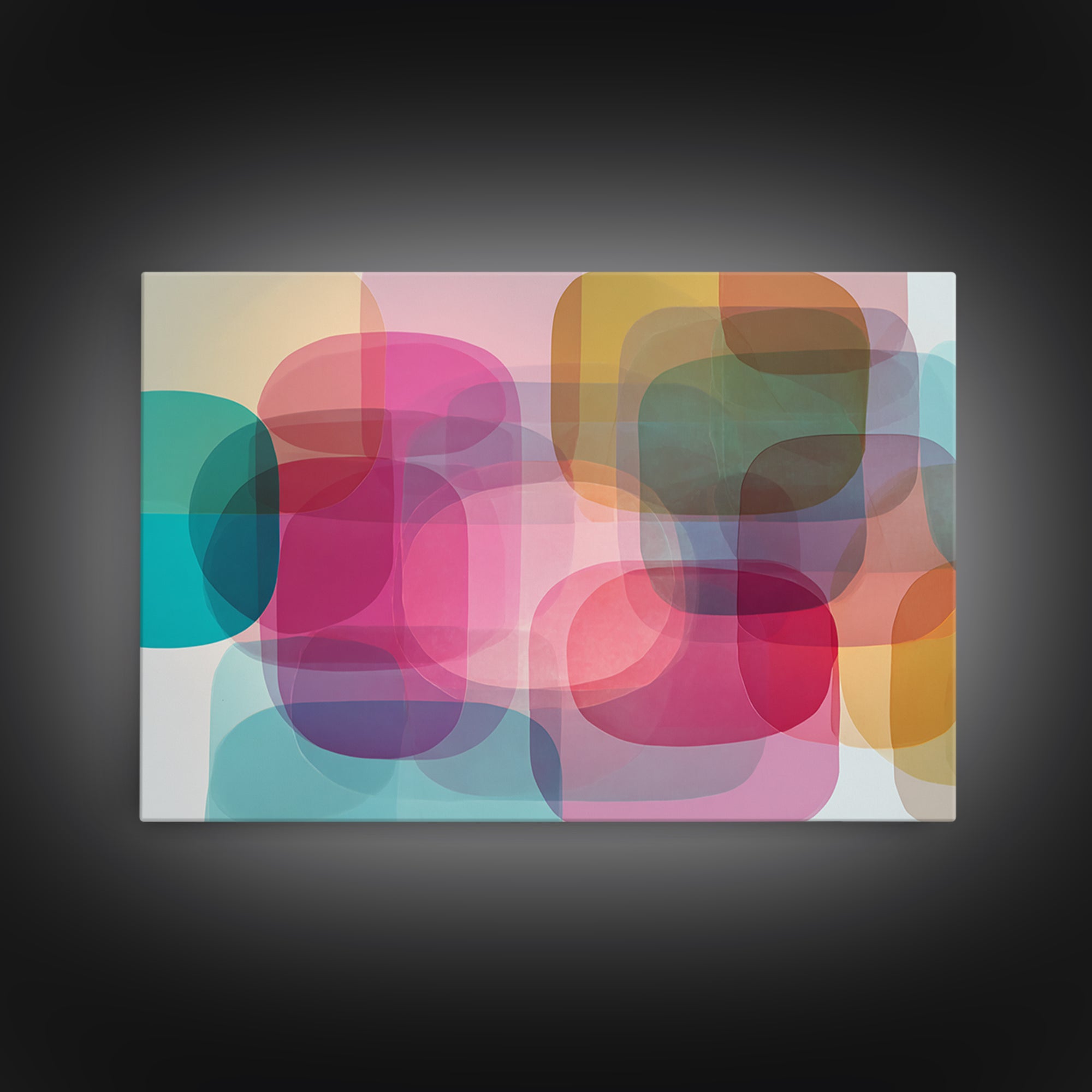 Colorful Translucent Rounded Rectangle Abstract Wall Art, Modern Geometric Art Print, Pink Teal Bauhaus Home Decor Poster