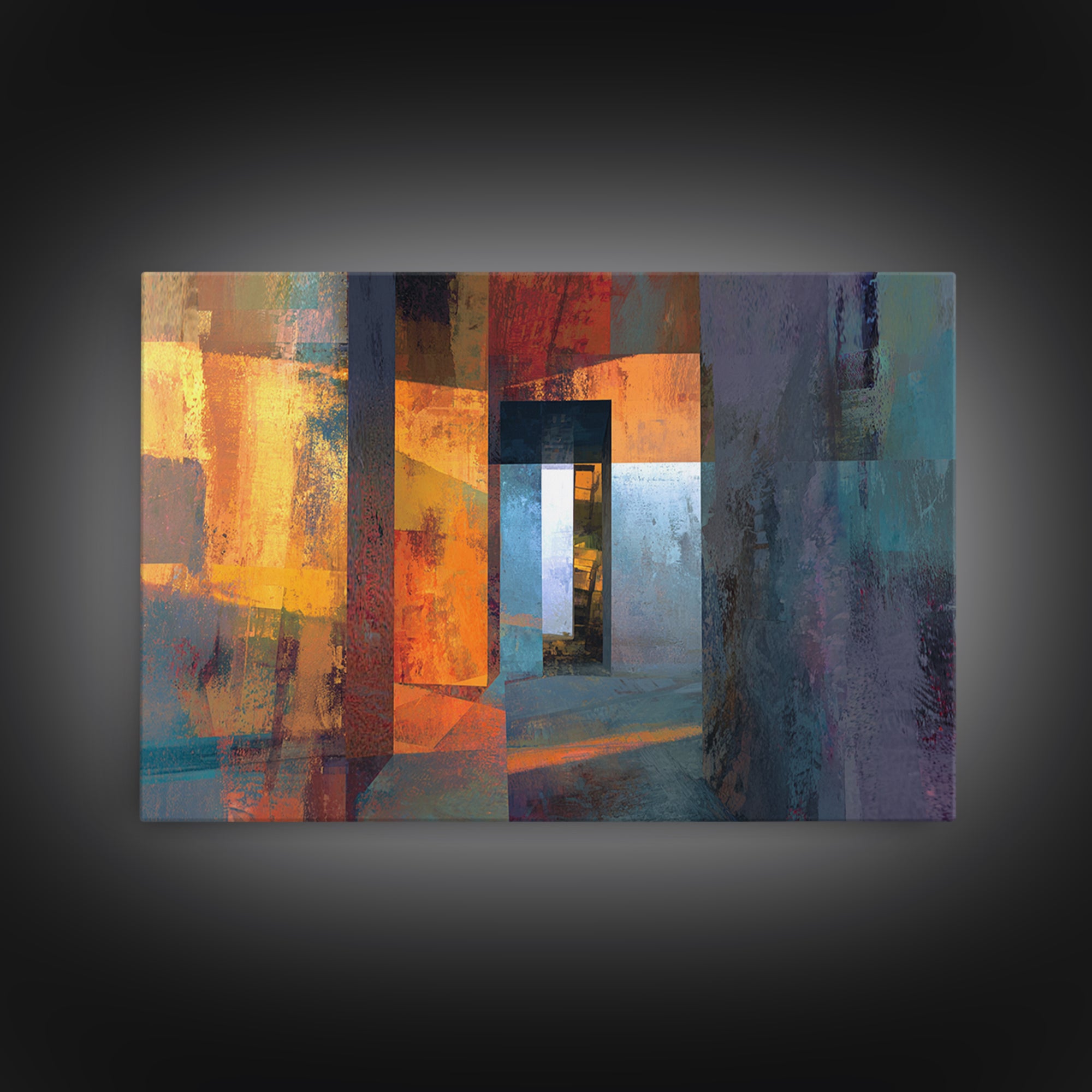 Orange Teal Abstract Doorway Wall Art, Midcentury Modern Art, Geometric Wall Decor, Modern Abstract Art, Living Room Decor