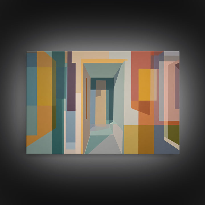 Pastel Abstract Hallway Canvas Print, Midcentury Modern, Geometric Poster, Modern Wall Decor, Minimalist Decor, Home Office Art
