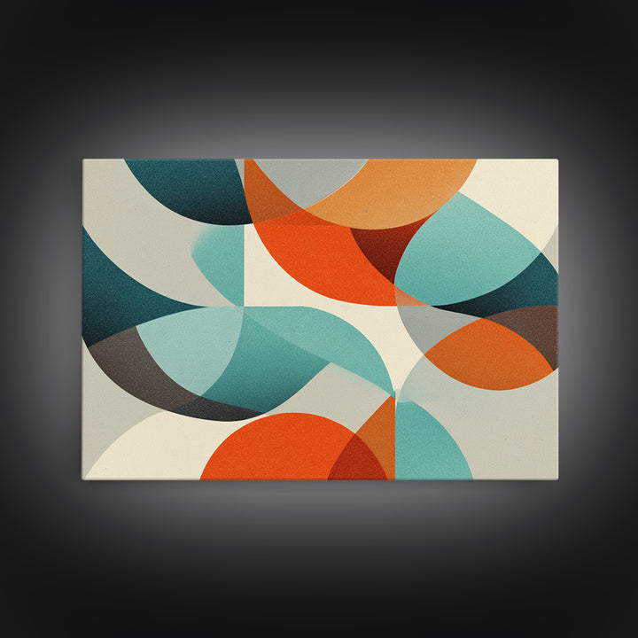 Orange Teal Circle Abstract Wall Art, Midcentury Modern Art, Geometric Shapes Art, Modern Art Print, Retro Wall Decor, Home Decor