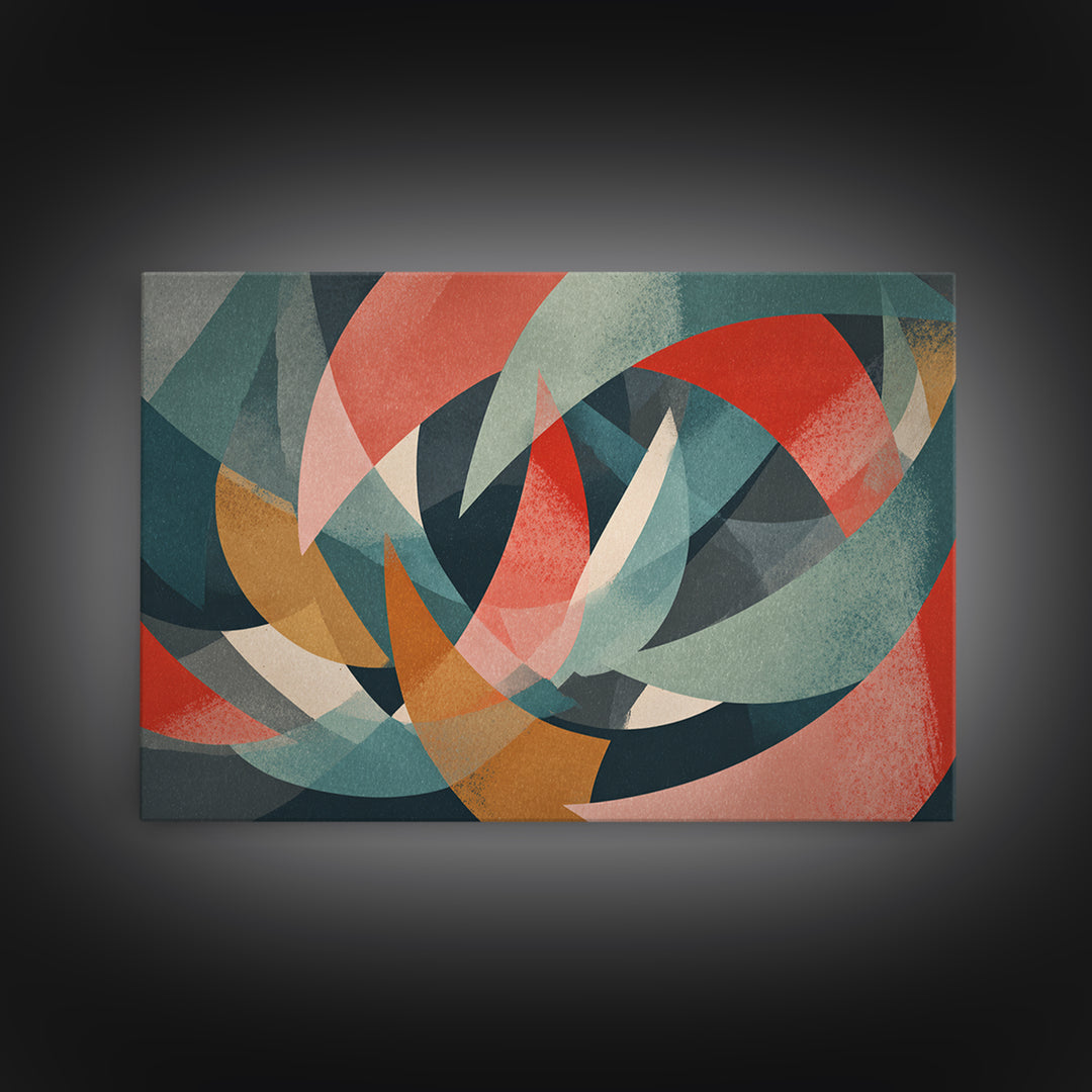 Dynamic Red Teal Abstract Canvas Print, Midcentury Abstract, Geometric Wall Art, Modern Art Print, Bold MCM Wall Decor, Statement Piece