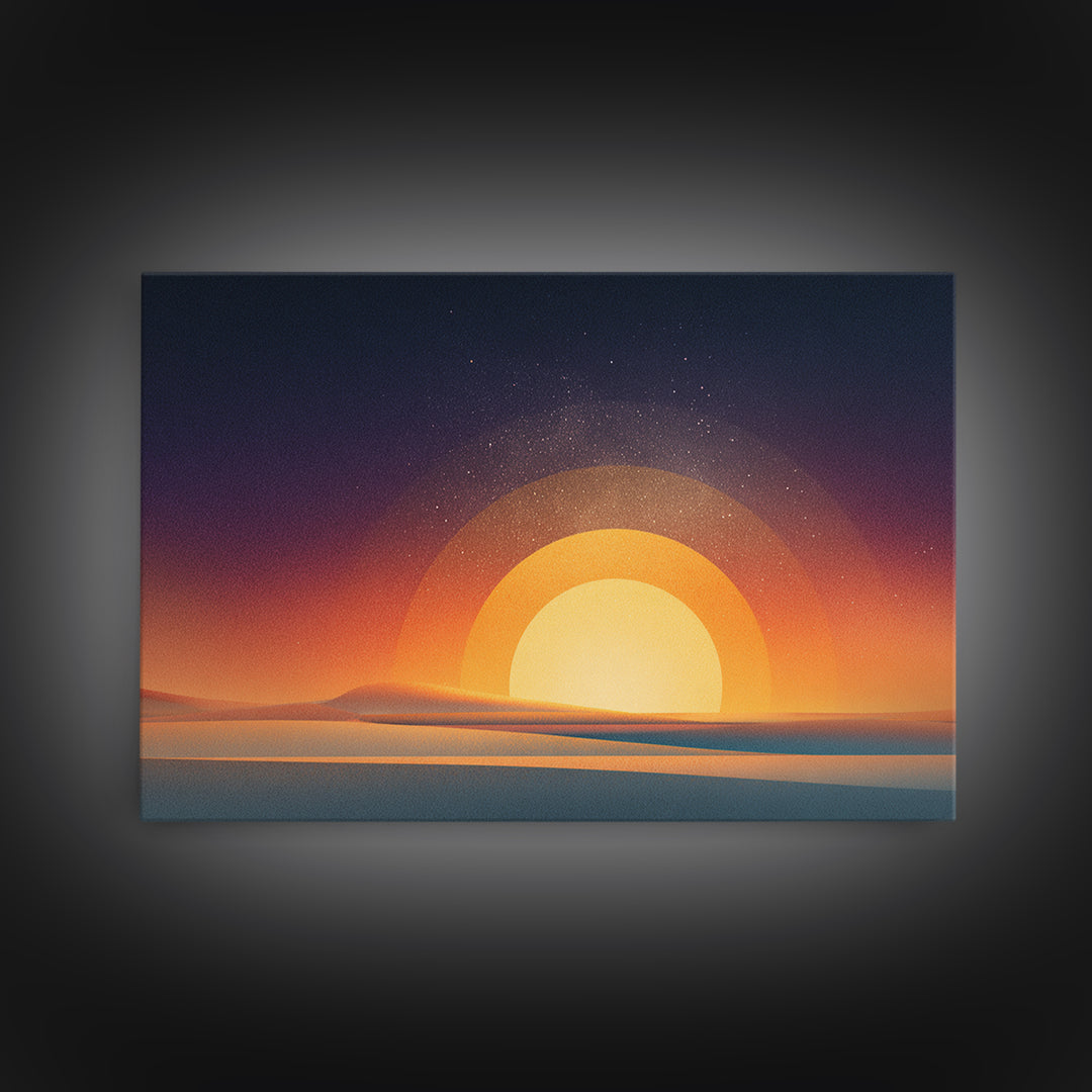 Orange Desert Sun Wall Art, Retro Modern Poster, Minimalist Landscape Print, Midcentury Decor, Warm Abstract Wall Decor Art