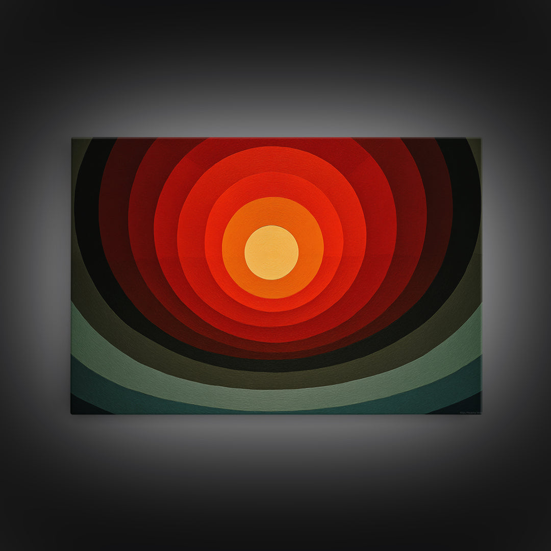 Hard Edge Red Orange Target Canvas Print, Midcentury Modern Wall Art, Retro Geometric Poster For Office Home Decor MCM Style