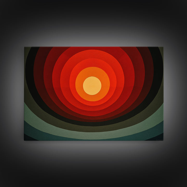 Hard Edge Red Orange Target Canvas Print, Midcentury Modern Wall Art, Retro Geometric Poster For Office Home Decor MCM Style