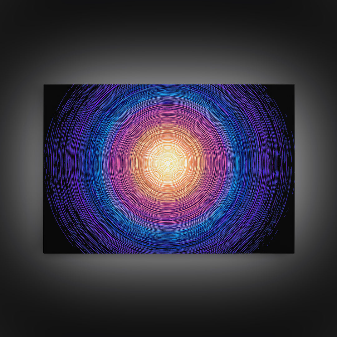 Vibrant Purple Blue Concentric Spiral Wall Art, Midcentury Modern Abstract Art Print, Geometric Retro Decor For Living Room