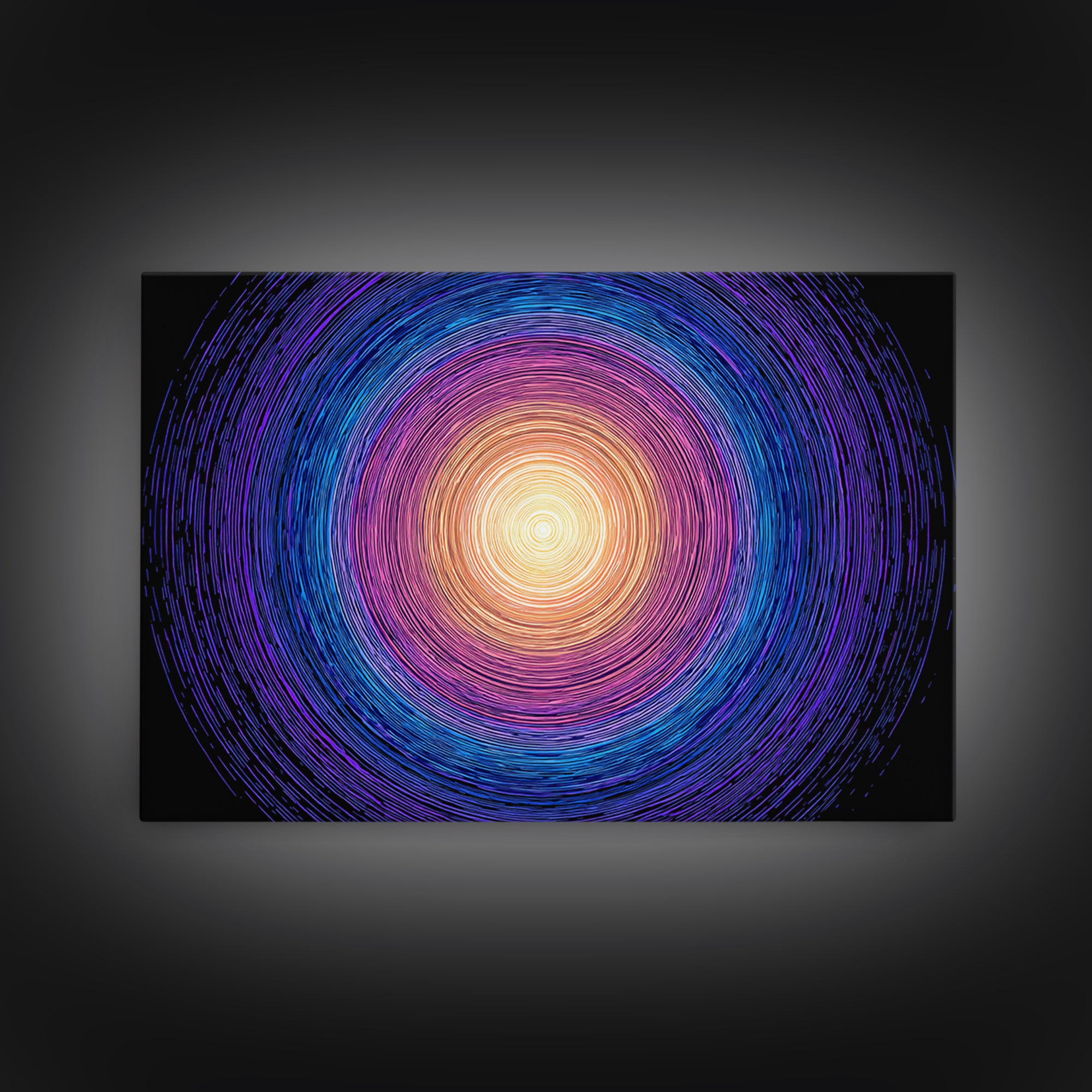 Vibrant Purple Blue Concentric Spiral Wall Art, Midcentury Modern Abstract Art Print, Geometric Retro Decor For Living Room