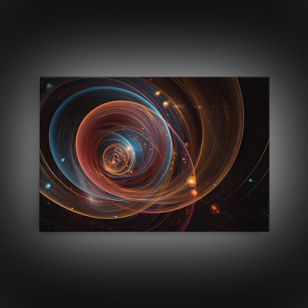 Cosmic Orbital Spiral Framed Canvas Print, Modern Abstract Art, Space Abstract Art Decor, Sci Fi Wall Art For Home Office