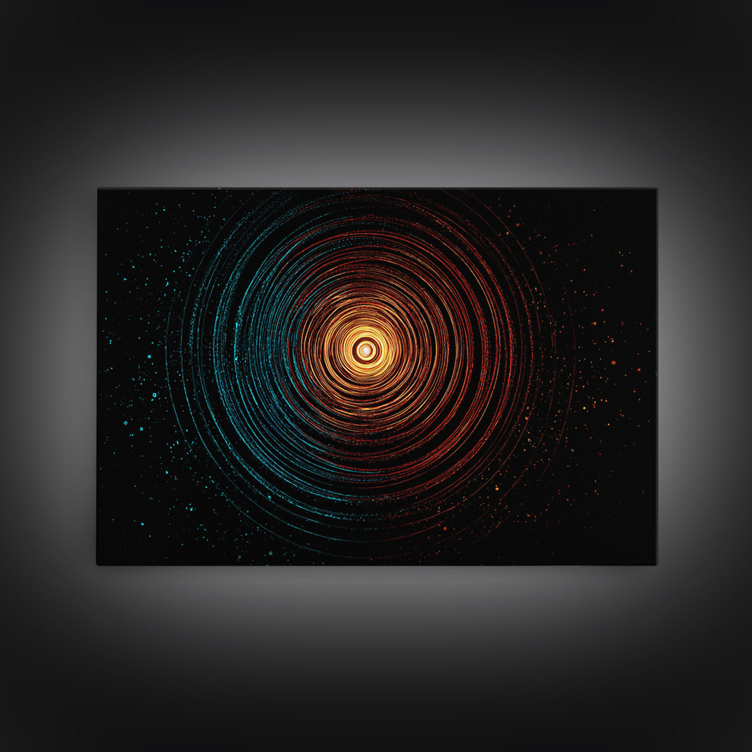 Glowing Orange Teal Concentric Rings Wall Art, Modern Abstract Art Print, Cosmic Retro Geometric Decor For Bedroom Office