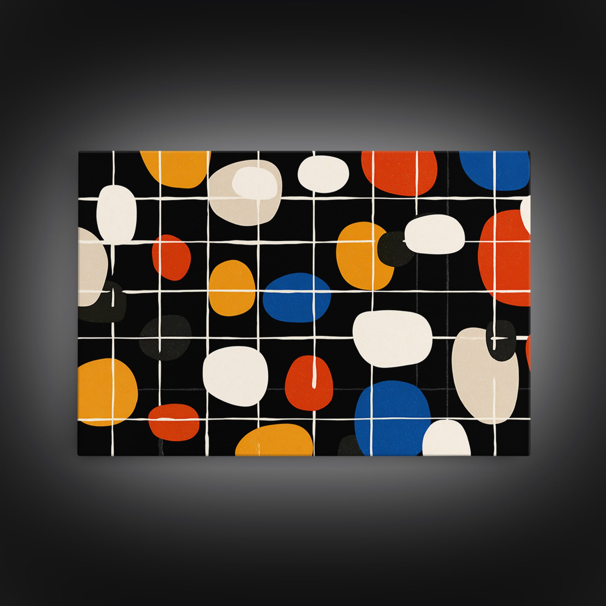 Atomic Oval Grid Wall Art, Orange Blue Midcentury Canvas Print, Retro Modern Geometric Decor For Kitchen Or Office Gallery Wall
