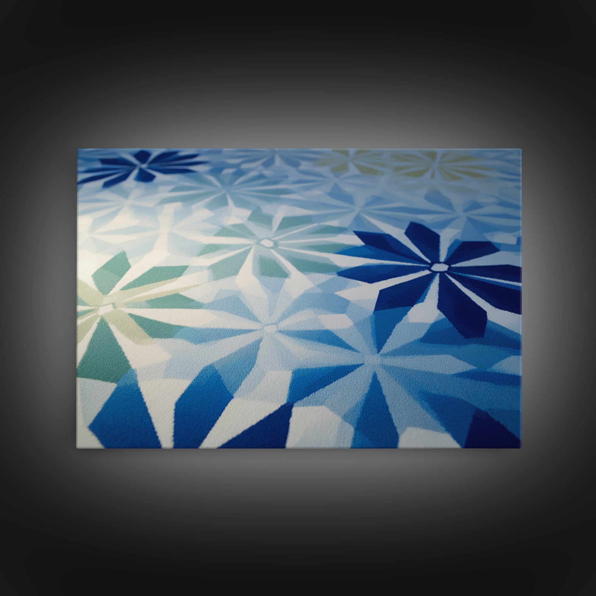 Blue Geometric Floral Pattern Wall Art, Scandinavian Modern Abstract Print, Coastal Bedroom Decor, Minimalist Home Office Art
