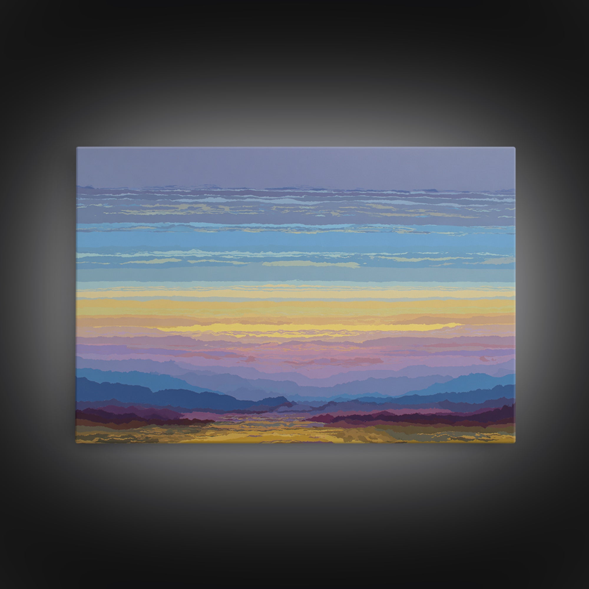 Pastel Mountain Sunset Landscape, Modern Wall Art, Scenic Nature Art Print, Serene Living Room Decor Framed Canvas Print