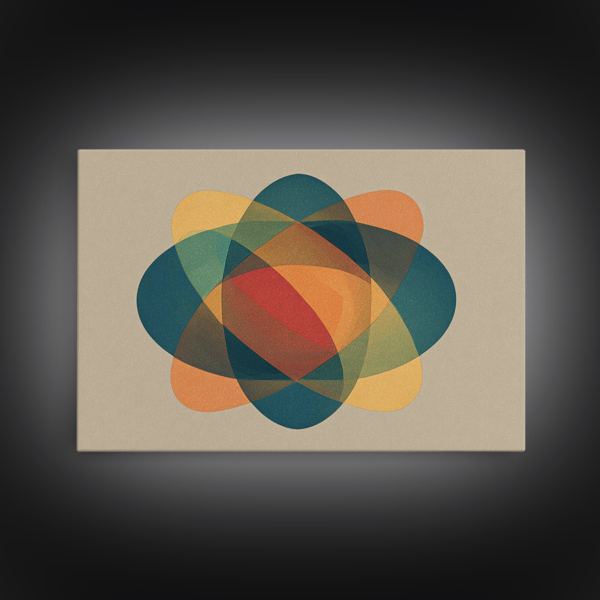 Translucent Atomic Orbit Abstract, Midcentury Modern Wall Art, Geometric Shapes Poster, Retro MCM Home Decor Canvas Print
