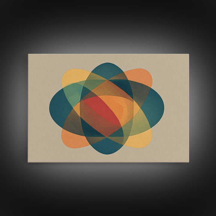 Translucent Atomic Orbit Abstract, Midcentury Modern Wall Art, Geometric Shapes Poster, Retro MCM Home Decor Canvas Print