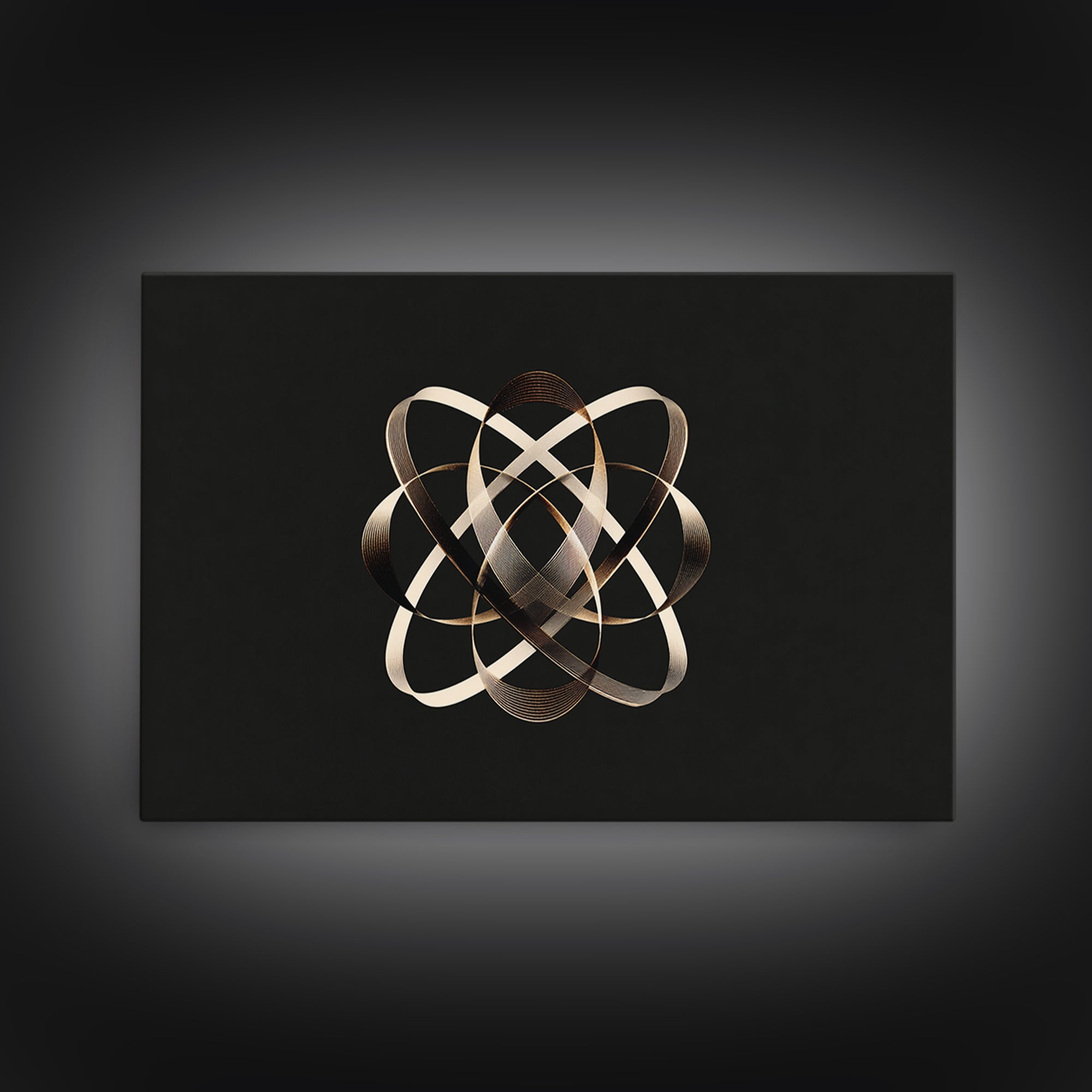 Gold Metallic Atomic Orbit On Black, Modern Wall Art, Geometric Abstract Poster, Luxe Contemporary Decor Canvas Print Gift