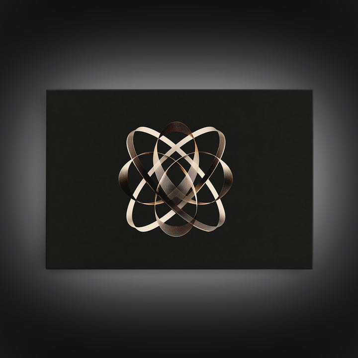 Gold Metallic Atomic Orbit On Black, Modern Wall Art, Geometric Abstract Poster, Luxe Contemporary Decor Canvas Print Gift