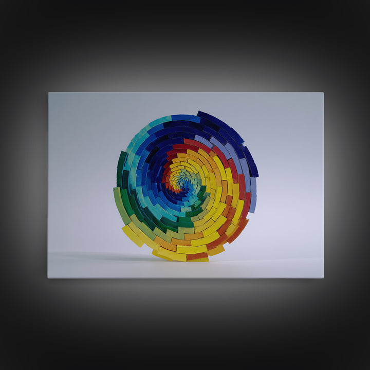 Rainbow Spiral Modern Sculpture Canvas Print, Midcentury Modern Geometric Wall Art, Colorful MCM Statement Piece Decor Gift