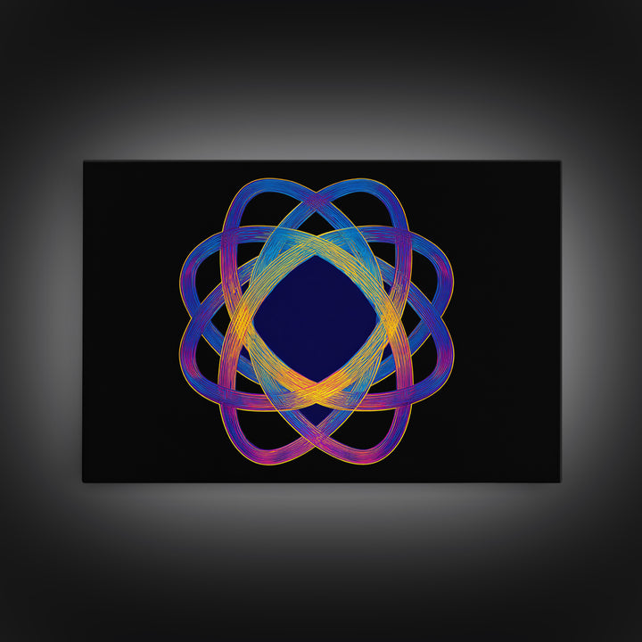 Neon Atomic Spirograph Abstract Wall Art, Midcentury Modern Art Print, Geometric Op Art, Retro Black Decor, Statement Piece