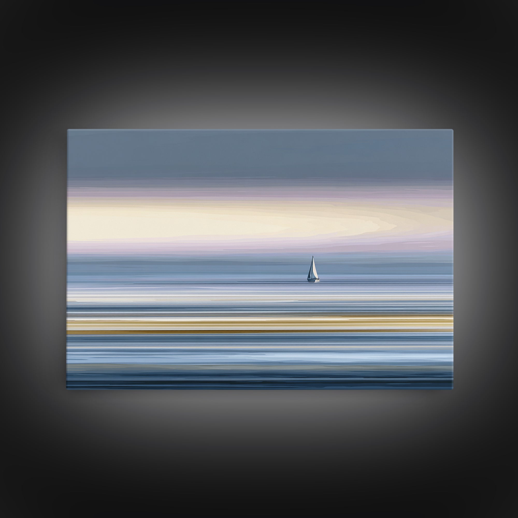 Minimal Sailboat At Dusk Canvas Print, Serene Coastal Wall Art, Pastel Ocean Horizon, Modern Bedroom Decor, Large Print Gift