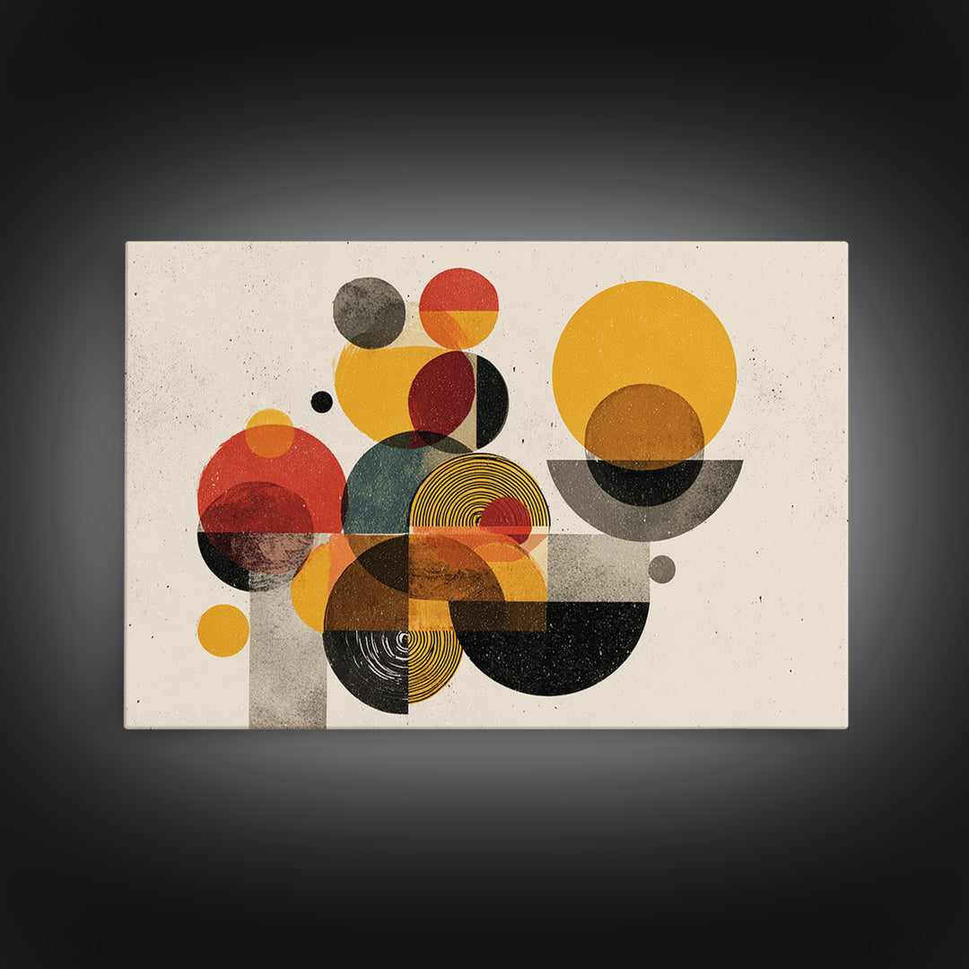 Warm Bauhaus Circles Canvas Print, Midcentury Modern Wall Art, Geometric Abstract Art, Retro Orange Black Home Decor Print Gift