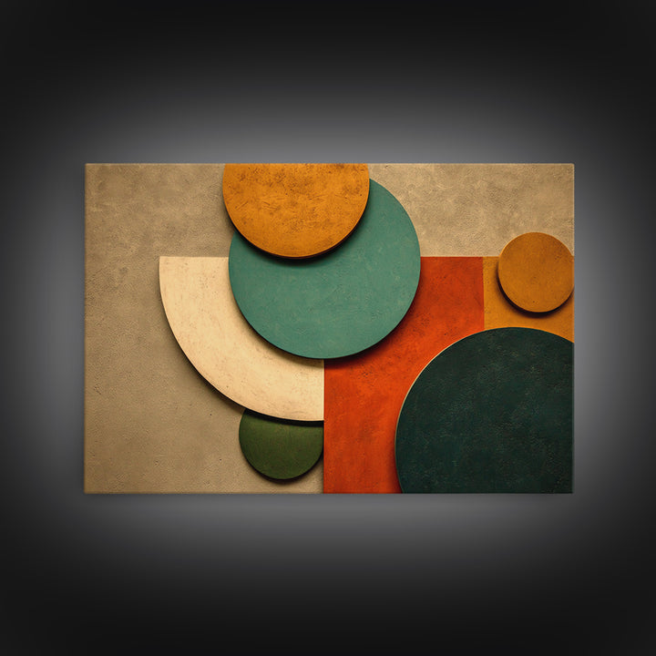 Earth Tone Circles And Rectangles Canvas Print, Midcentury Modern Abstract Art, Geometric Wall Art, Warm Boho Home Decor