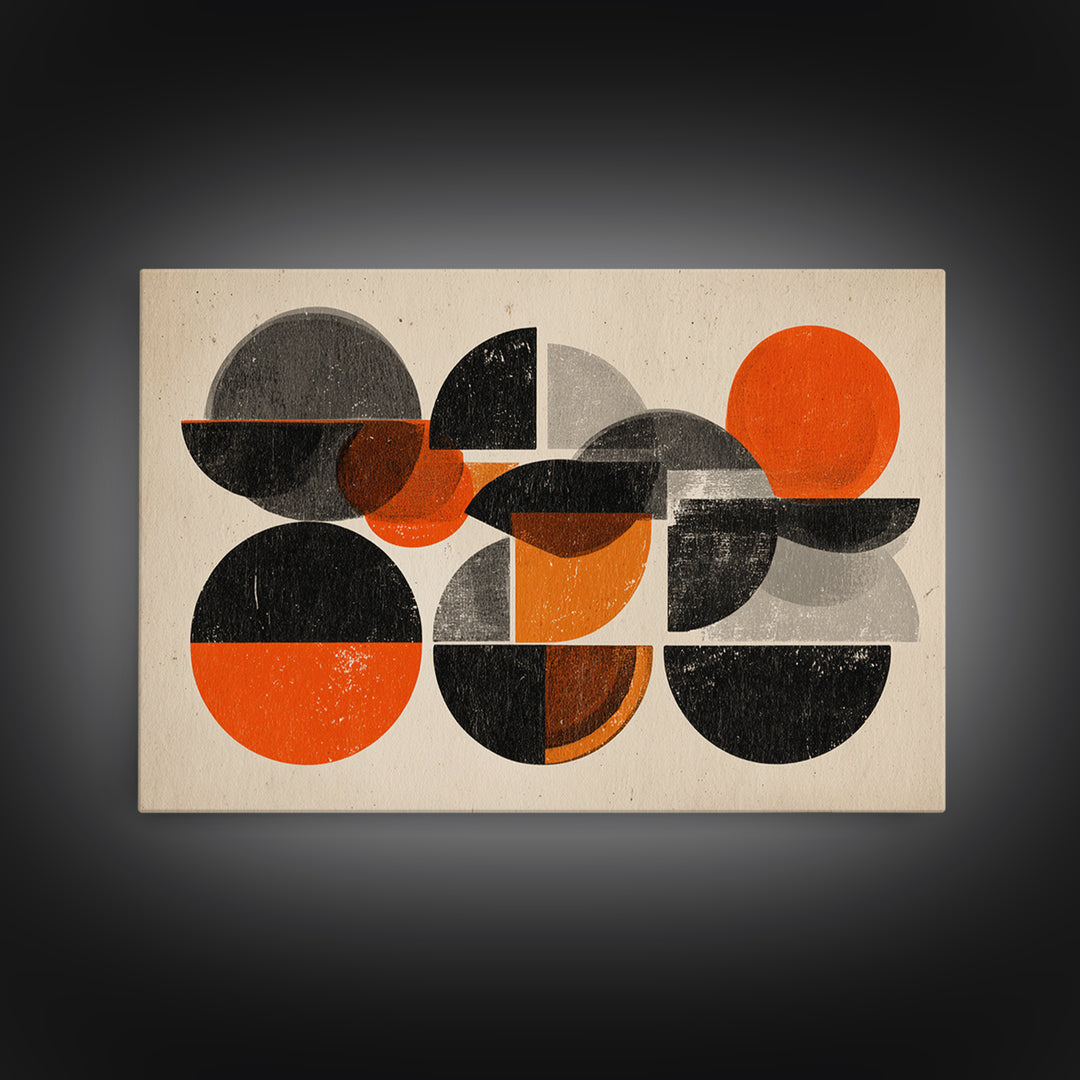 Orange Black Gray Circle Collage Wall Art, Midcentury Modern Art Print, Retro Geometric Poster, Bold MCM Living Room Wall Decor