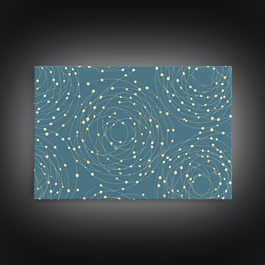 Teal Spiral Orbit Abstract Wall Art, Midcentury Modern Geometric Print, Atomic Pattern, Blue Minimalist Decor For Office