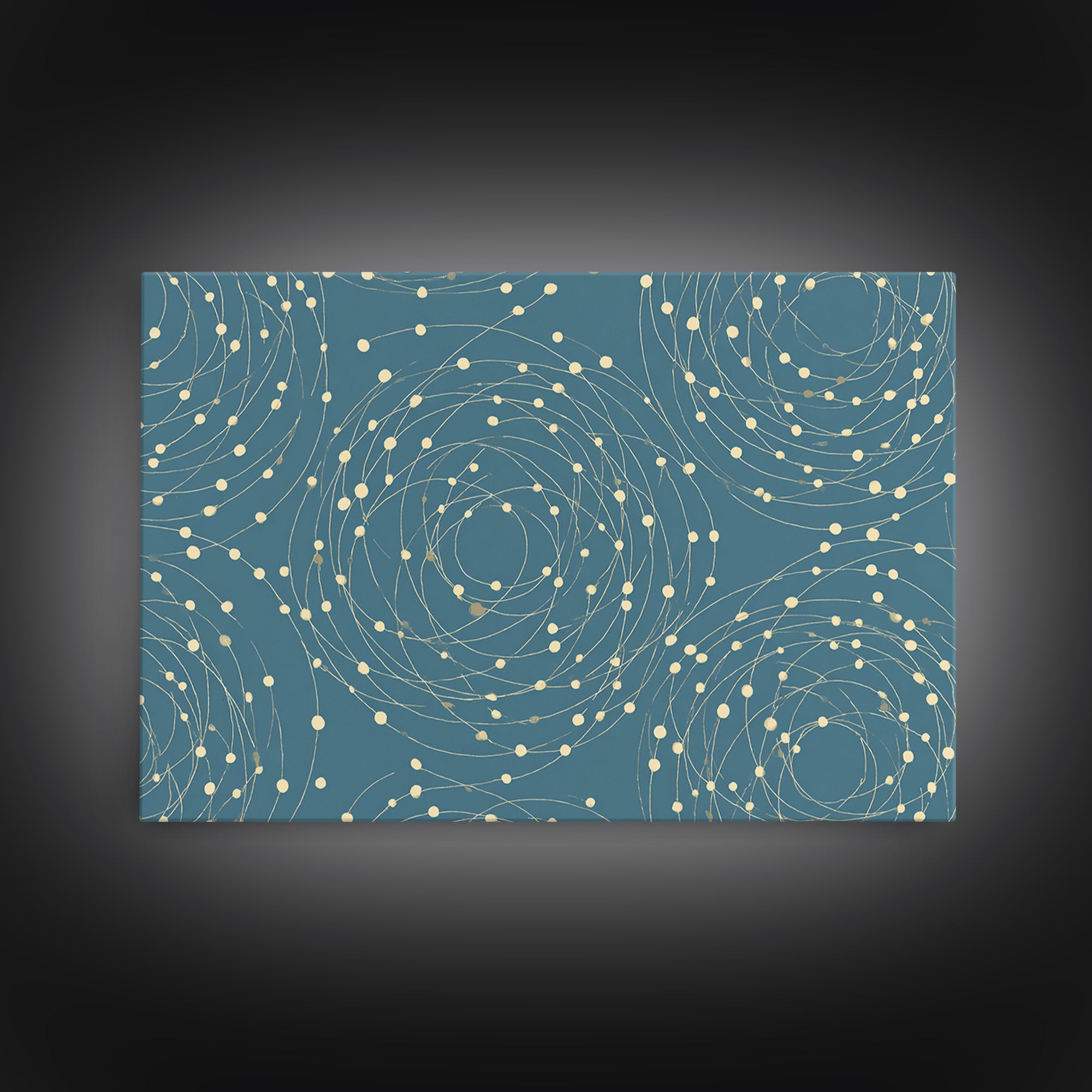 Teal Spiral Orbit Abstract Wall Art, Midcentury Modern Geometric Print, Atomic Pattern, Blue Minimalist Decor For Office