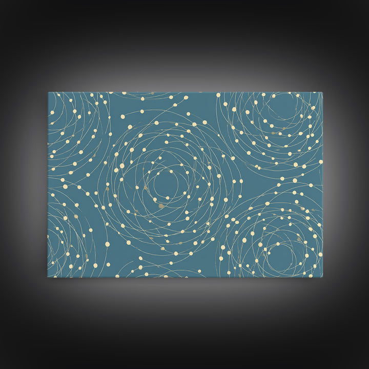 Teal Spiral Orbit Abstract Wall Art, Midcentury Modern Geometric Print, Atomic Pattern, Blue Minimalist Decor For Office