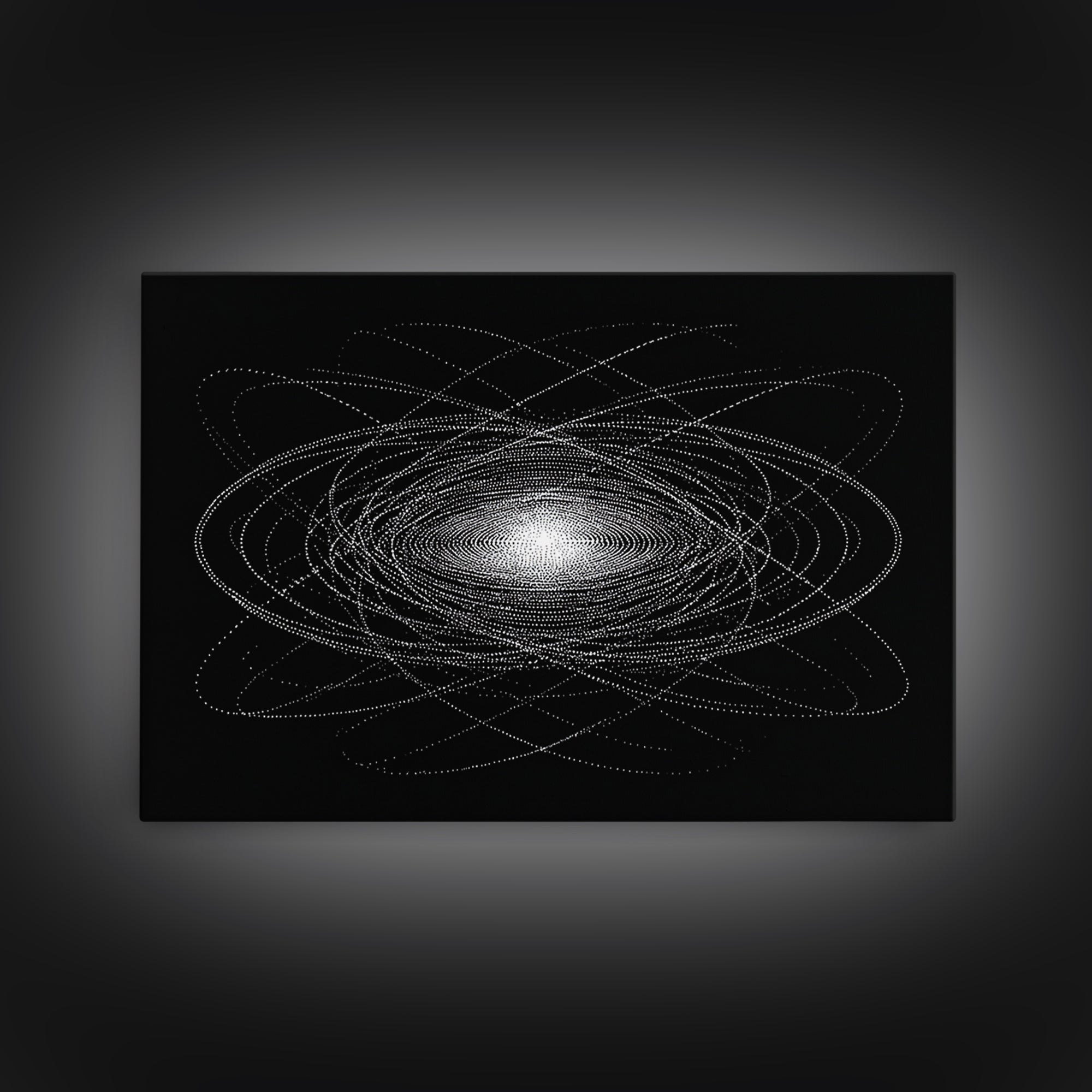 White Dotted Orbital Galaxy Wall Art, Cosmic Abstract Art Print, Modern Space Poster, Sci Fi Wall Decor, Black Minimalist Decor
