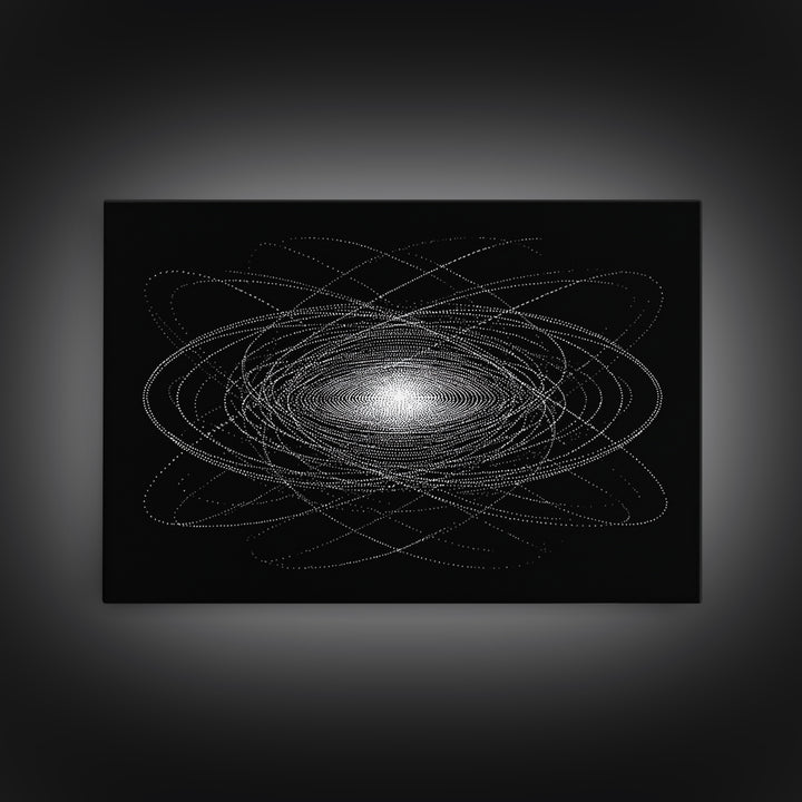 White Dotted Orbital Galaxy Wall Art, Cosmic Abstract Art Print, Modern Space Poster, Sci Fi Wall Decor, Black Minimalist Decor