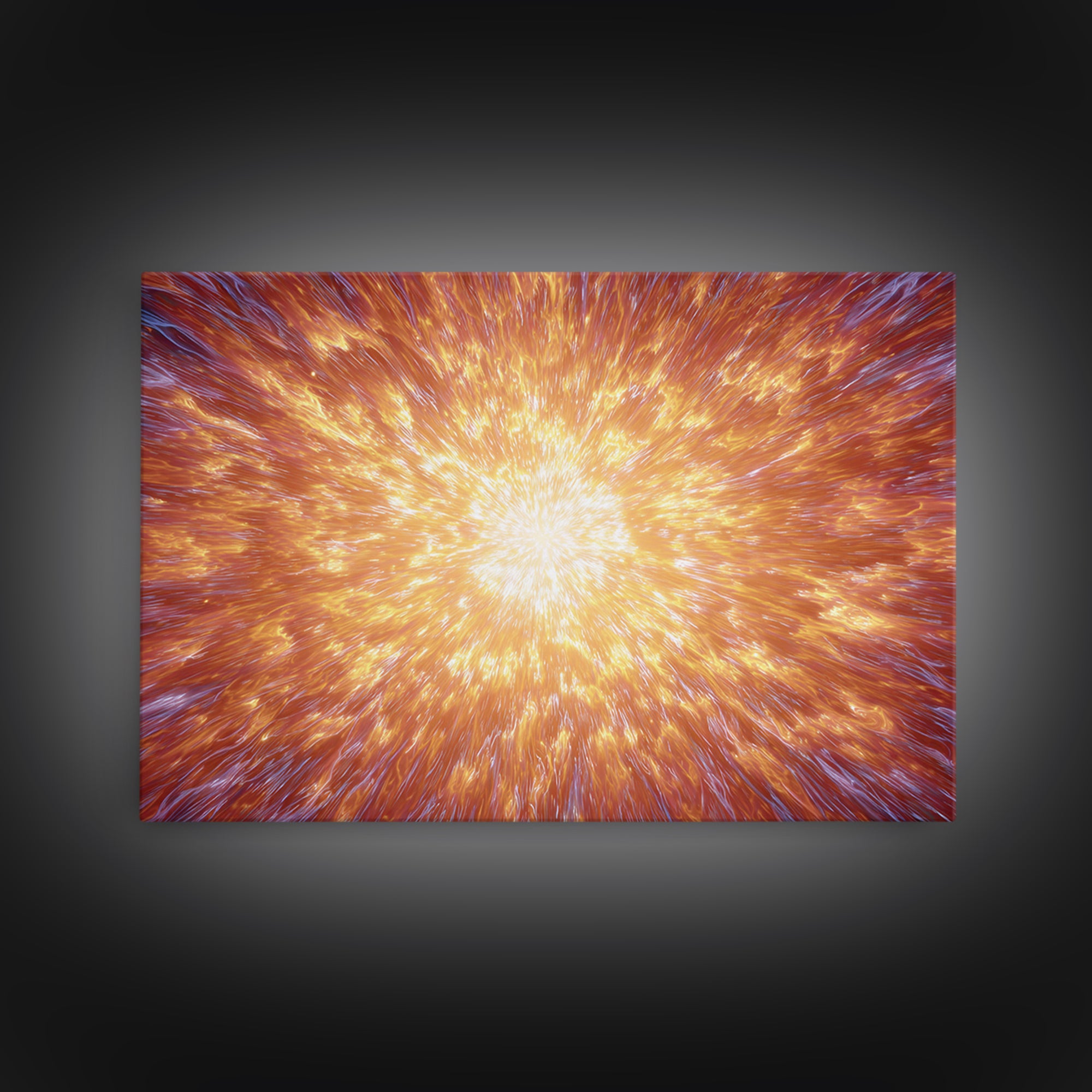 Fiery Cosmic Explosion Canvas Print, Bright Abstract Art, Orange Starburst Wall Art, Modern Space Poster, Statement Home Decor