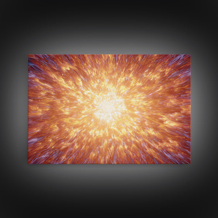 Fiery Cosmic Explosion Canvas Print, Bright Abstract Art, Orange Starburst Wall Art, Modern Space Poster, Statement Home Decor