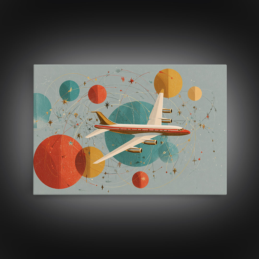 Retro Jet Age Airplane Orbit Abstract Wall Art, Midcentury Modern Art Print, Atomic Aviation Poster, MCM Living Room Decor