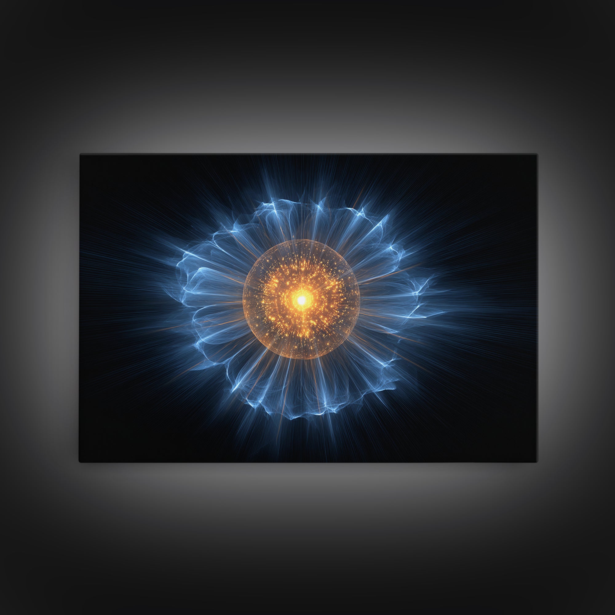 Blue Electric Plasma Orb Wall Art, Cosmic Abstract Art Print, Modern Space Poster, Orange Energy Decor, Sci Fi Office Decor